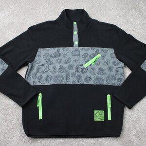 Killer Acid Sweatshirt Mens Large Black 1/4 Snap Graphic Print Fleece Pullover